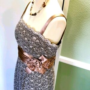 R&M RICHARDS EMPIRE WAIST SLEEVELESS LACE DRESS